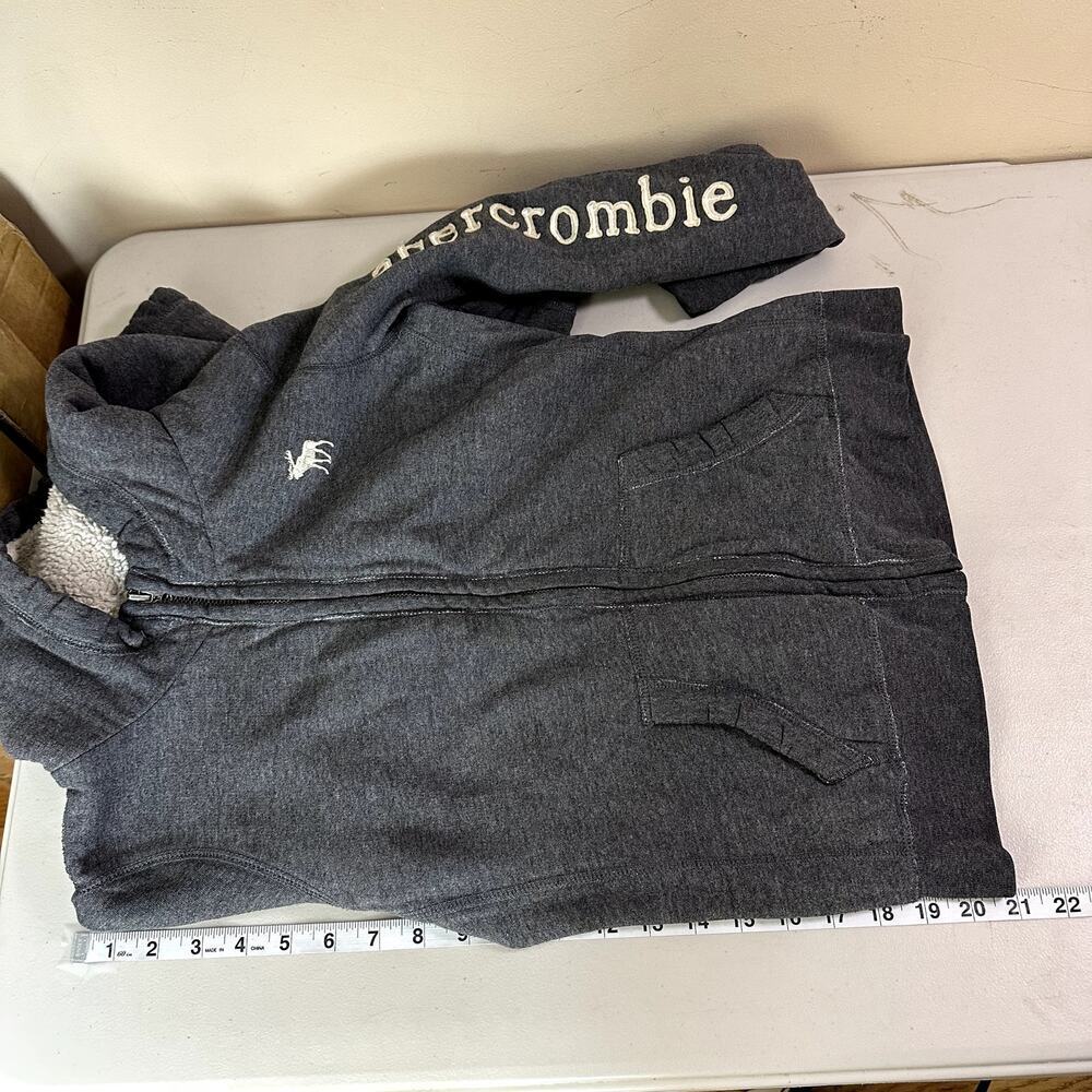 Abercrombie Kids Sherpa‎ Lined Zip Hoodie Jacket Gray XL Y2K Spellout Retro - Picture 9 of 10